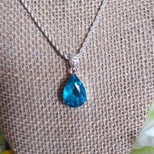 NEW Aqua Marine Sterling Silver Necklace